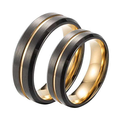 Daesar Partnerringe Paarpreis Edelstahl, Verlobungsringe mit Wunschgravur Paar Ringe Set, 8MM Matt Ringe Band Gold Schwarz Damen Gr.54 (17.2) & Herren Gr.62 (19.7) von Daesar