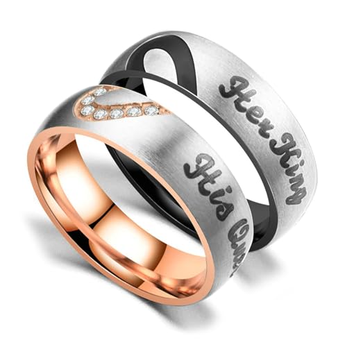 Daesar Partnerringe für Sie und Ihn, Eheringe Edelstahl Set Her King His Queen Puzzle Herz Pärchen Ringe 6MM Personalisierte Ringe Rosegold Schwarz Damen Gr.52 (16.6)& Herren Gr.62 (19.7) von Daesar