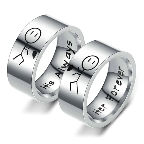 Daesar Partnerringe mit Gravur 8MM, Hochzeitsringe Paar Edelstahl His Always Her Forever Trauringe Verlobungsringe für Sie und Ihn Damen Gr.52 (16.6)& Herren Gr.55 (17.5) von Daesar