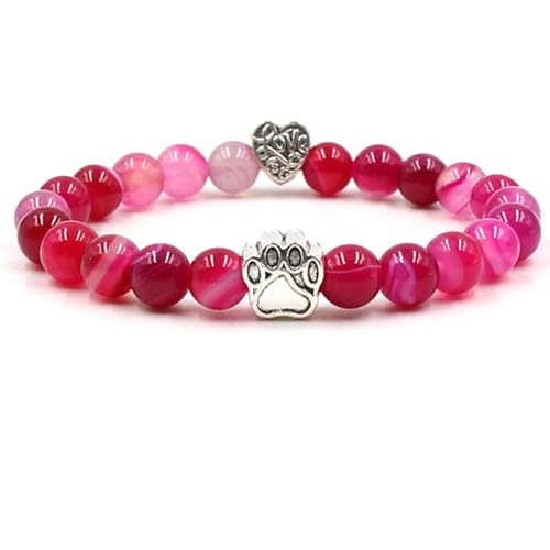 Daesar Perlen Armbänder 8MM, Herren Armband Perlen Rosa Achat Steine mit Pfote Herz Armband Männer Personalisiert 19-20CM Daesar Perlen Armbänder 8MM, Herren Armband Perlen Rosa Achat Steine mit Pfote Herz Armband Männer Personalisiert 19-20CM von Daesar