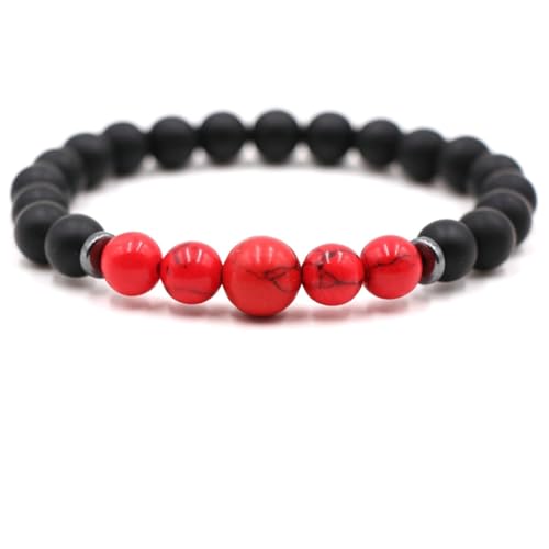 Daesar Perlen Armband Herren, Chakra Armbänder Charms 8MM Schwarz Quarz mit Rot Türkis Armband Personalisiert 19CM für Männer von Daesar