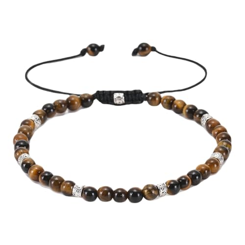 Daesar Perlen Armband Herren Verstellbar, Chakra Armbänder Charms 4MM Tigerauge Armband Personalisiert 19-30CM für Männer von Daesar