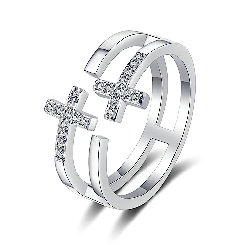 Daesar Ring 14 Karat Weißgold 585 Damen, Trauringe Kreuz mit Diamant Wickelring Verlobungsringe Hochzeit Ringe Nickelfrei Größe 53 (16.9) von Daesar