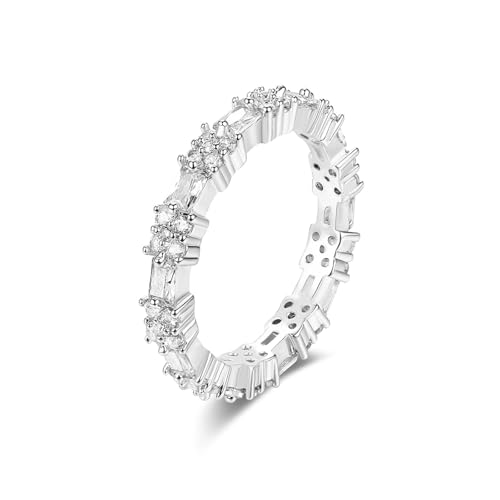 Daesar Ring 18 Karat Weißgold 750 Damen, Trauringe 3.4MM mit Diamant Bandring Verlobungsringe Hochzeit Ringe Nickelfrei Gr.58 (18.5) von Daesar