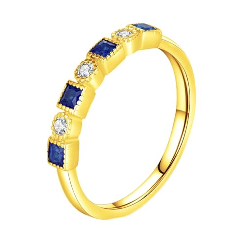 Daesar Ring 585 Gold 14 Karat, Eheringe Damen Einzeln Bandring mit Sapphir und Moissanit Verlobungsring Hochzeit Ringe Gr.51 (16.2) von Daesar