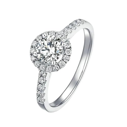 Daesar Ring 585 Weißgold Damen, Verlobungsringe Halo mit Moissanit 2ct Eheringe Trauringe Nickelfrei Große 52 (16.6) von Daesar