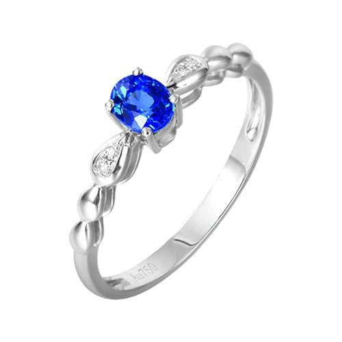 Daesar Ring 750 Weißgold 18 Karat Damen, Verlobungsringe Knot mit 0.5ct Oval Kreierter Blauer Saphir Ring Gr.48 (15.3), Hochzeitsringe Trauringe mit Diamant Nickelfrei von Daesar