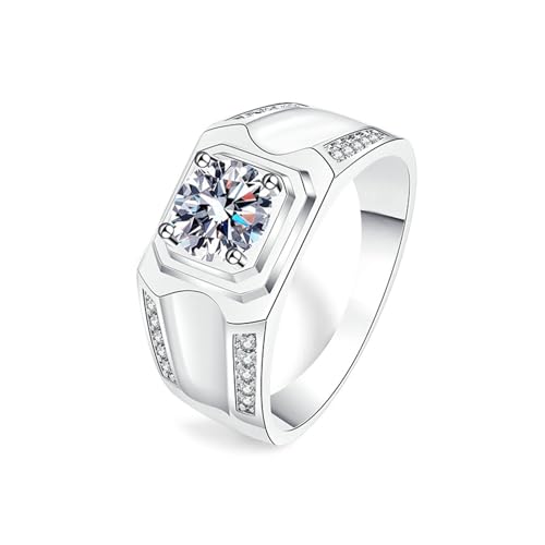 Daesar Ring 9 Karat Weißgold 375 Herren, Trauringe Siegelring mit Moissanit Verlobungsringe Hochzeit Ringe Nickelfrei Gr.55 (17.5) von Daesar