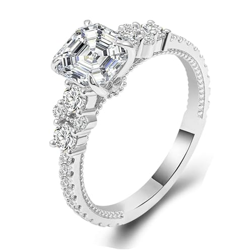 Daesar Ring Damen 14 Karat Weißgold 585, Eheringe Einzeln 4-Steg-Krappenfassung mit 3ct Radiantschliff Moissanit Trauringe Verlobungsringe für Frauen Gr.50 (15.9) von Daesar