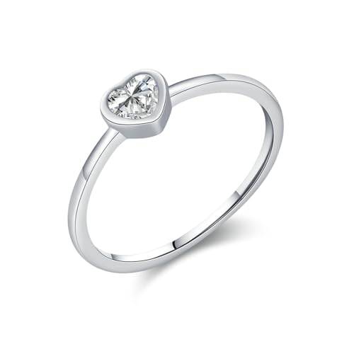 Daesar Ring Damen 14 Karat Weißgold 585, Eheringe Einzeln Herz Solitär mit Moissanit Trauringe Verlobungsringe für Frauen Größe 54 (17.2) von Daesar