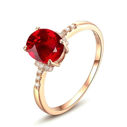 Daesar Ring Damen 750 Rotgold, Hochzeitsringe mit 1ct Oval Kreierter Rubin Ring Gr.51, Eheringe mit Diamant Nickelfrei für Frauen von Daesar