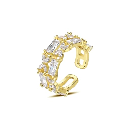 Daesar Ring Damen 9 Karat Gold 375, Trauringe Einzeln Kleeblätter mit Moissanit Offen Eheringe Verlobungsringe für Frauen Gr.60 (19.1) von Daesar