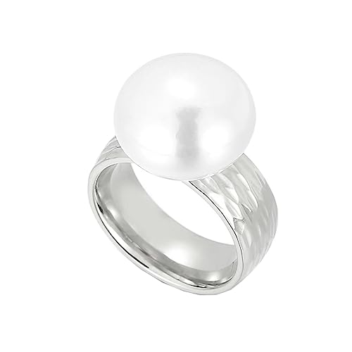 Daesar Ring Damen Edelstahl, Frauen Ringe 8MM Solitär mit Perle Verlobung Ring Personalisiert Silber Gr.57 (18.1) von Daesar