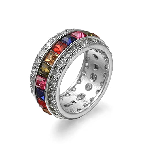Daesar Ring Damen Personalisiert, Ringe Frauen Versilbert Bandring mit Bunten Zirkonia Silber Ring Verlobung und Hochzeit Große 60 (19.1) von Daesar