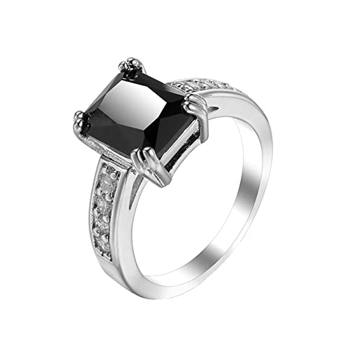 Daesar Ring Damen Versilbert, Ring Personalisiert 4-Steg-Krappenfassung mit Schwarz Zirkonia Hochzeit Ringe Frauen Silber Gr.60 (19.1) von Daesar