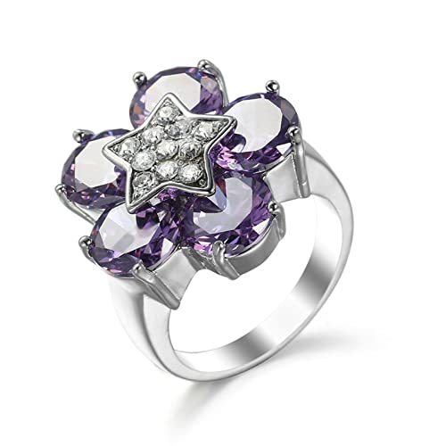 Daesar Ring Damen Versilbert, Ring Personalisiert Blume Stern mit Zirkonia Hochzeit Ringe Frauen Silber Gr.60 (19.1) von Daesar
