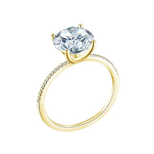 Daesar Ring Gold Damen 750 Echtgold, Hochzeitsringe 4-Steg-Krappenfassung mit 9MM Moissanit Eheringe Verlobungsringe Frauen Größe 51 (16.2) von Daesar