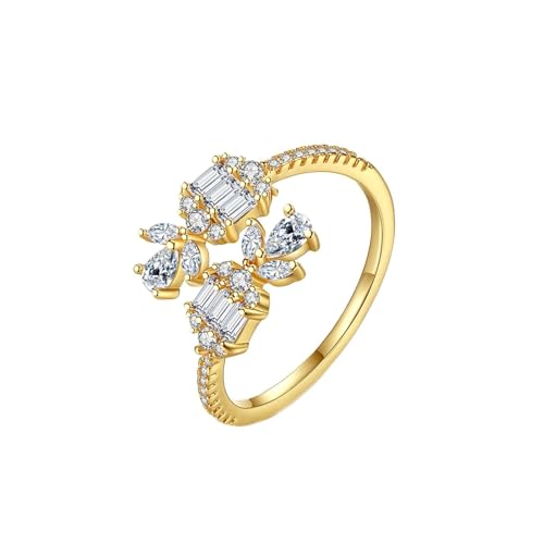 Daesar Ring Gold Damen 750 Echtgold, Hochzeitsringe Blumen mit Moissanit Offen Trauringe Verlobungsringe Frauen Größe 60 (19.1) von Daesar