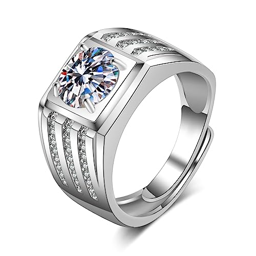 Daesar Ring Weißgold 375 9K Echt Herren, Verlobungsringe Siegelring Breit mit Moissanit Eheringe Hochzeit Ringe Männer Größe 62 (19.7) von Daesar