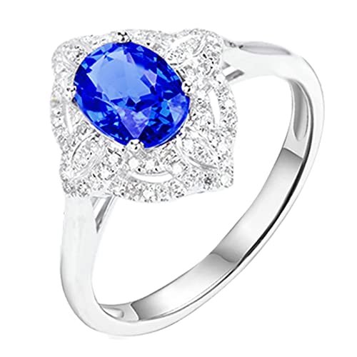 Daesar Ring Weißgold 375 Damen mit Edelstein, Trauringe 4-Steg-Krappenfassung mit 1.3ct Oval Saphir Hochzeitsringe Eheringe Nickelfrei Gr.61 (19.4) von Daesar