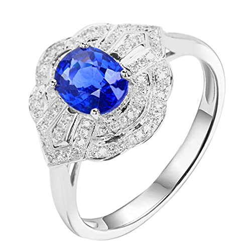 Daesar Ring Weißgold 375 Damen mit Edelstein, Trauringe mit 1.3ct Saphir Blume Hochzeitsringe Eheringe Nickelfrei Gr.55 (17.5) von Daesar