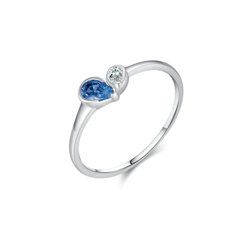 Daesar Ring Weißgold 375 Damen mit Edelstein, Verlobungsring mit Erstellter Sapphir und Moissanit Hochzeitsringe Eheringe Nickelfrei Gr.56 (17.8) von Daesar