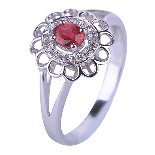 Daesar Ring Weißgold 585 Damen mit Edelstein, Trauringe Blume mit Oval Rubin 0.35ct Hochzeitsringe Eheringe Nickelfrei Gr.54 (17.2) von Daesar