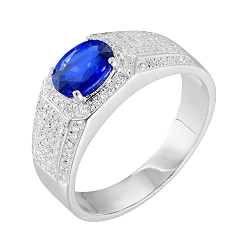 Daesar Ring Weißgold 585 Herren mit Edelstein, Trauringe mit 1.3ct Oval Saphir Siegelring Hochzeitsringe Eheringe Nickelfrei Gr.68 (21.6) von Daesar