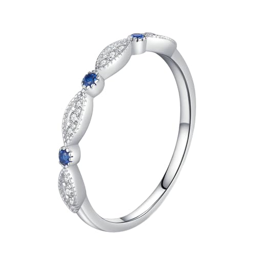 Daesar Ring Weißgold 750 18K Echt Damen, Verlobungsringe Blätter mit Sapphir und Moissanit Schmal Trauringe Hochzeit Ringe Frauen Größe 51 (16.2) von Daesar