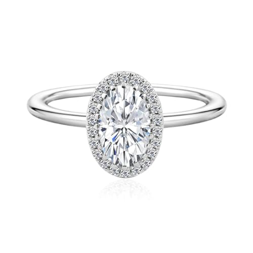Daesar Ring Weißgold Damen 585 Echtgold, Hochzeitsringe Halo mit 3ct Oval Moissanit Eheringe Verlobungsringe Frauen Große 52 (16.6) von Daesar