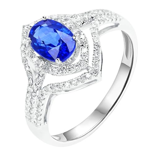 Daesar Ring Weißgold Damen 750 Echtgold, Trauringe mit 1.2ct Oval Kreierter Blauer Saphir Ring Gr.53 (16.9), Hochzeit Ringe Frauen Nickelfrei mit Diamant von Daesar