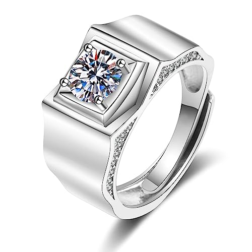 Daesar Ring Weißgold Herren 750 Echtgold, Hochzeitsringe Siegelring mit Erstellten Diamant Trauringe Verlobungsringe Männer Gr.66 (21.0) von Daesar