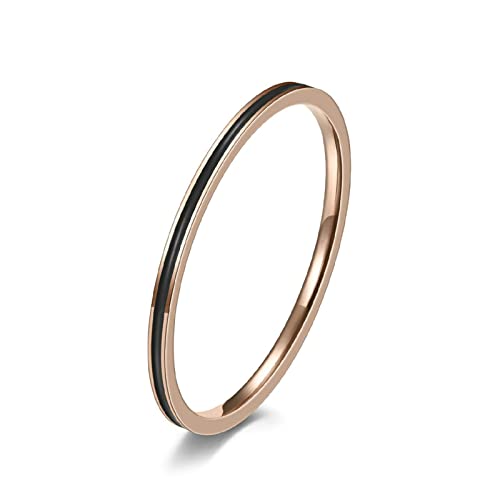 Daesar Ring für Damen Edelstahl, Frauen Ringe Rosegold 1.2MM Schmal mit Schwarz Emaille Partnerringe Freundschaftsringe Gr.52 (16.6) von Daesar