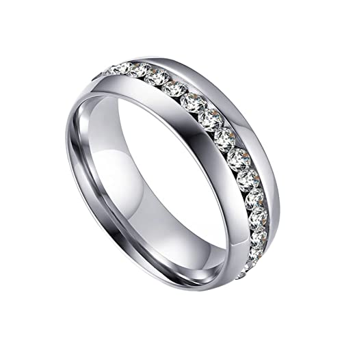 Daesar Ring für Herren Damen Edelstahl, Unisex Ringe Silber mit Zirkonia 6MM Bandring Partnerringe Freundschaftsringe Große 57 (18.1) von Daesar