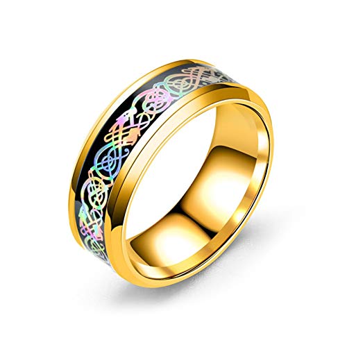 Daesar Ring für Ihn Ehering Trauring Partnerring Bunter Drache Muster Breit 8 MM Gold Edelstahlringe Herren Preis für 1 Pcs Gr.67 (21.3) von Daesar