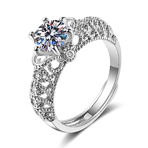 Daesar Ringe 375 Weißgold Damen, Verlobungsring Filigran mit Moissanit Eheringe Trauringe Nickelfrei Gr.62 (19.7) von Daesar