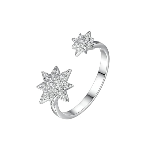 Daesar Ringe 585 Weißgold Damen, Verlobungsring Oktagramm mit Diamant Eheringe Trauringe Nickelfrei Gr.62 (19.7) von Daesar