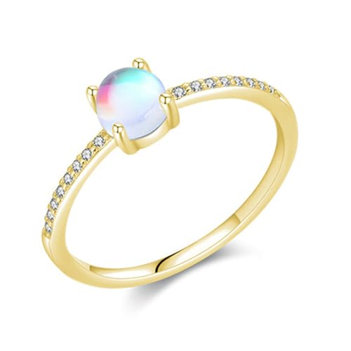 Daesar Ringe Damen 375 Gold, Trauringe Schmal mit Mondstein und Moissanit Eheringe Verlobung Ringe Frauen Gr.54 (17.2) von Daesar