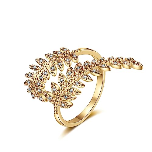 Daesar Ringe Damen 585 Gold, Verlobungsringe Blätter mit Diamant Trauringe Hochzeit Ringe Frauen Gr.52 (16.6) von Daesar