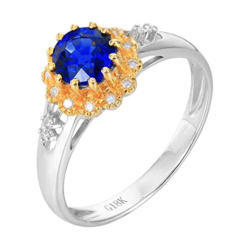Daesar Ringe Damen 750 Bicolor, Verlobungsringe Sonnenblume mit Saphir 1.2ct Trauringe Hochzeit Ringe Frauen Große 58 (18.5) von Daesar