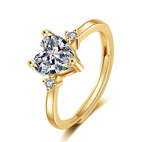 Daesar Ringe Damen 750 Gold, Verlobungsringe Herz mit Erstellten Diamant 1ct Trauringe Hochzeit Ringe Frauen Gr.58 (18.5) von Daesar
