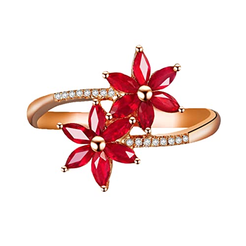 Daesar Ringe Damen 750 Rotgold, Verlobungsringe Blumen mit 0.8ct Rubin Trauringe Hochzeit Ringe Frauen Große 56 (17.8) von Daesar
