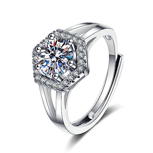 Daesar Ringe Damen 750 Weißgold, Verlobungsringe Hexagon mit Moissanit Trauringe Hochzeit Ringe Frauen Größe 49 (15.6) von Daesar