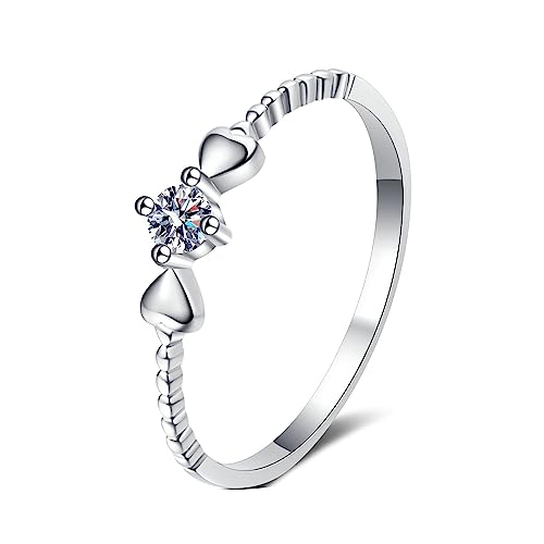 Daesar Ringe Damen 925 Silber, Hochzeit Ring Herzen mit 0.1ct Moissanit Trauringe Verlobung Ringe Frauen Nickelfrei Gr.55 von Daesar