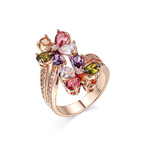 Daesar Ringe Damen Nickelfrei, Ring Vergoldet Blumen mit Bunten Zirkonia Hochzeit Ring Frauen Rosegold Gr.60 (19.1) von Daesar