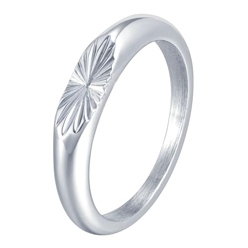Daesar Ringe Edelstahl Herren, Silber Ring Personalisiert 4MM mit Blumen Muster Ringe Gr.65 (20.7) von Daesar