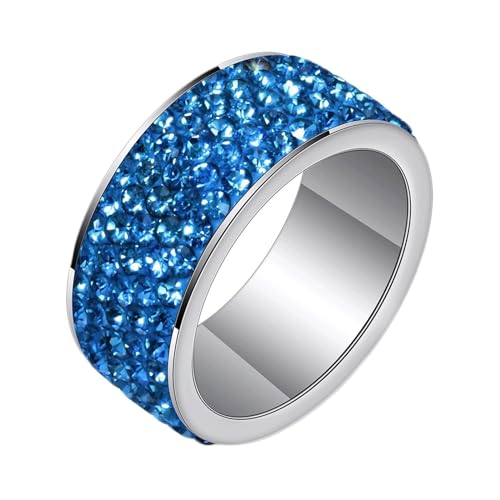 Daesar Ringe Edelstahl Herren, Silber Ring Personalisiert 8MM Tennis mit Blau Zirkonia Statement-Ring Ring Gr.54 (17.2) von Daesar