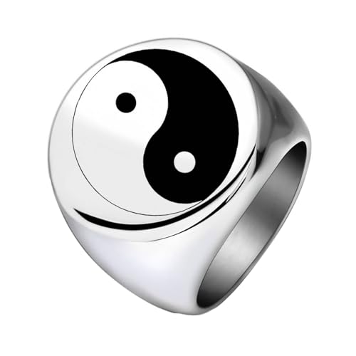 Daesar Ringe Edelstahl Herren, Silber Ring Personalisiert Yin Yang 22MM Siegelring Ring Gr.54 (17.2) von Daesar