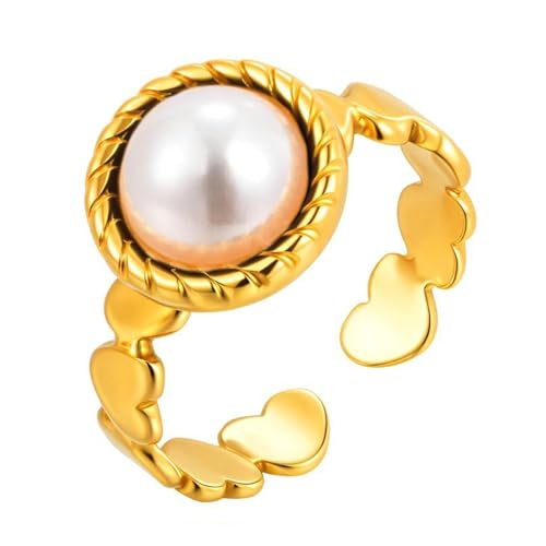 Daesar Ringe Edelstahl Vergoldet Damen, Gold Ring Personalisiert Herzen Offen mit Lapislazuli Ringe Einstellbar von Daesar