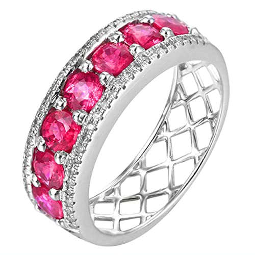 Daesar Ringe Frauen 375 Weißgold, Trauring Damen Einzeln mit 1.5ct Rubin Bandring Verlobungsring Hochzeit Ring Frauen Große 60 (19.1) von Daesar